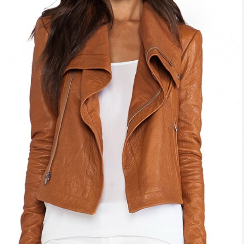 Veda Women's Classic Max Tan Leather Jacket